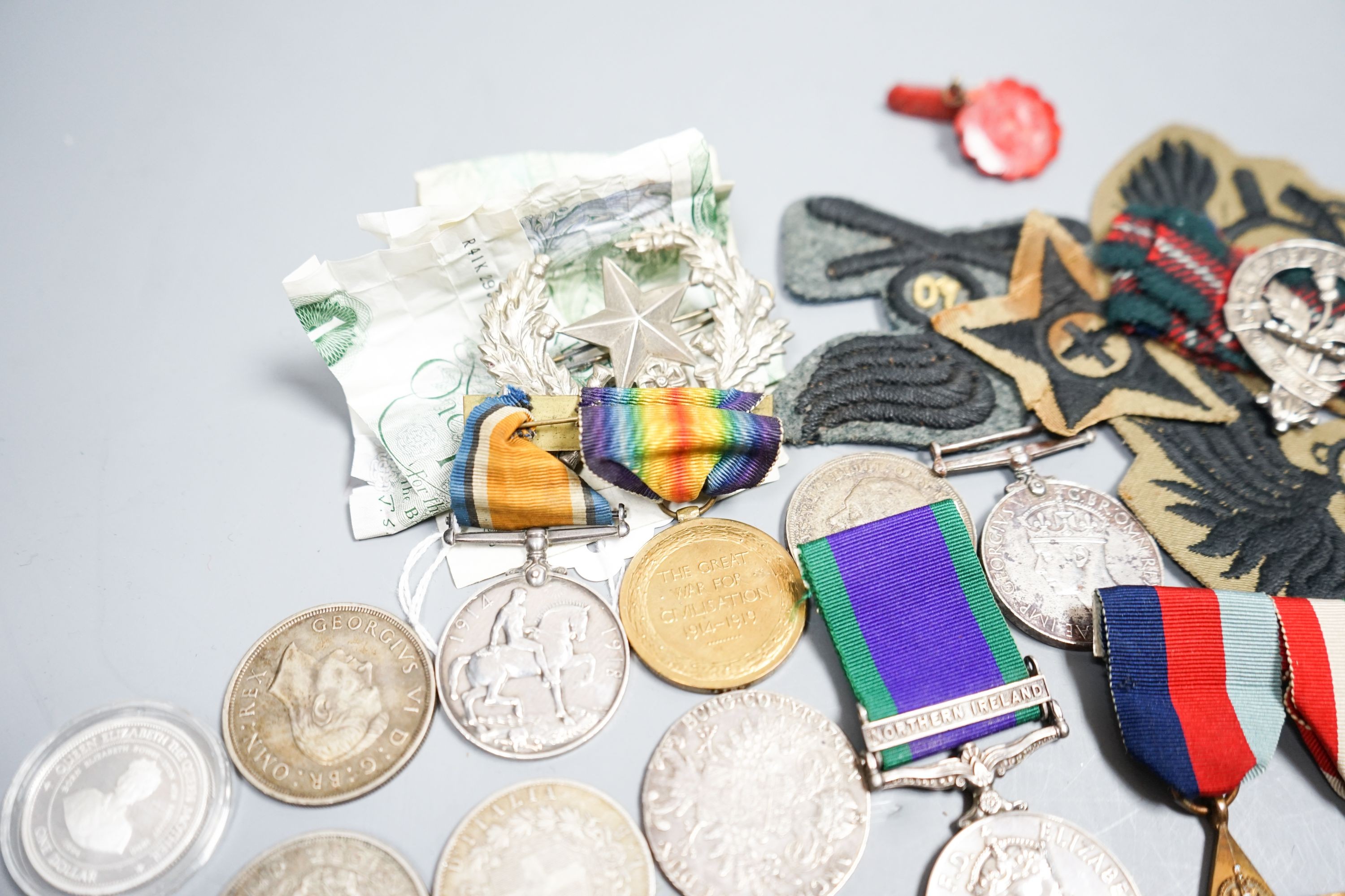 WW1 and WW2 medals, badges and coins etc.